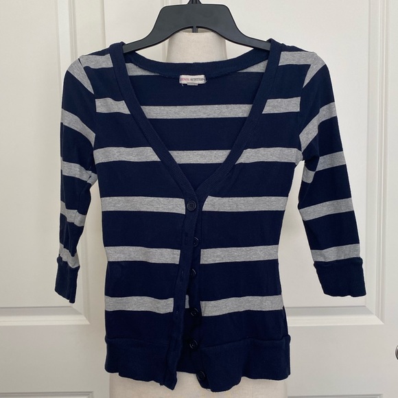 Navy Blue & Gray Button Down Cardigan - Picture 1 of 5